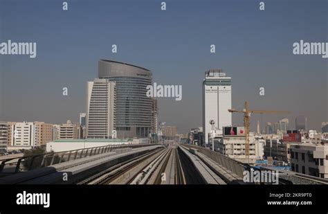 Burjuman Business Tower Shopping Center Centre Dubai POV Metro Train Ride Drive Stock Video ...