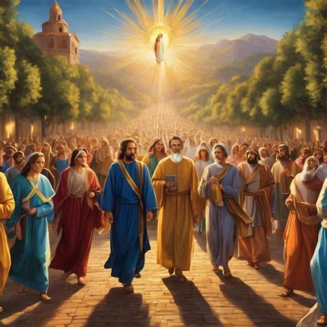 Premium AI Image | A crowd of people walking in front of Jesus on a street