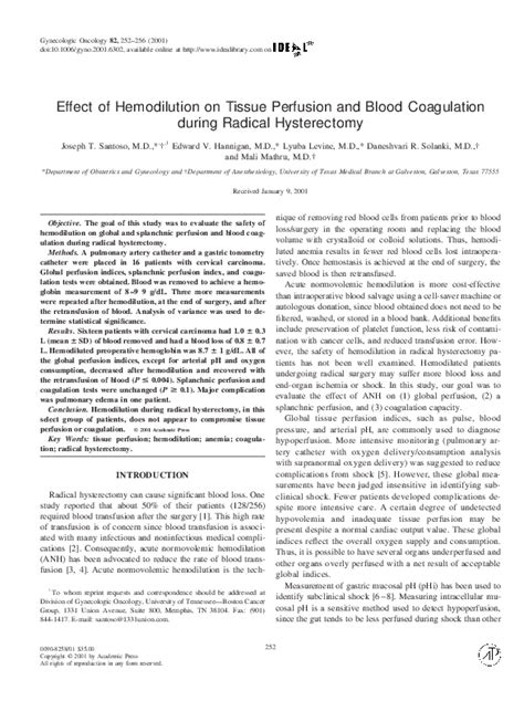 (PDF) Hemodilution Impact on Perfusion and Coagulation in Hysterectomy