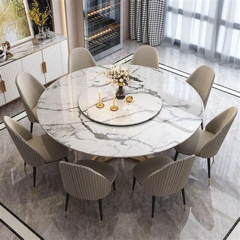 Contemporary Round Lazy Susan Marble Dining Table With 6 Chairs | Round dining room table ...