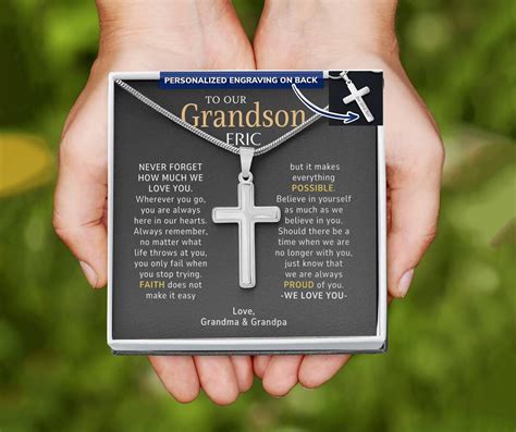 Personalized Gift for Grandson From Grandma Grandpa, Grandson Birthday Gift Ideas Cross Necklace ...