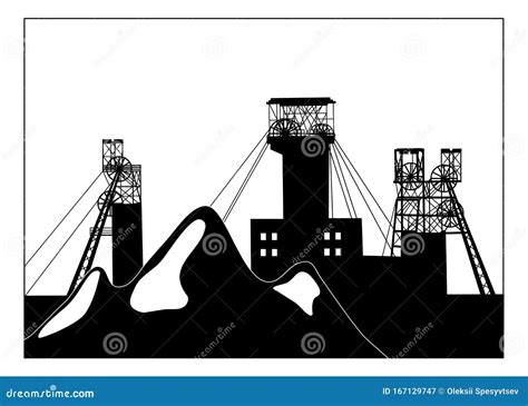 Vector Silhouette Illustration of Industrial Coal Mining Heaps and ...