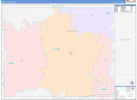 Lincoln County, KS Wall Map Color Cast Style by MarketMAPS