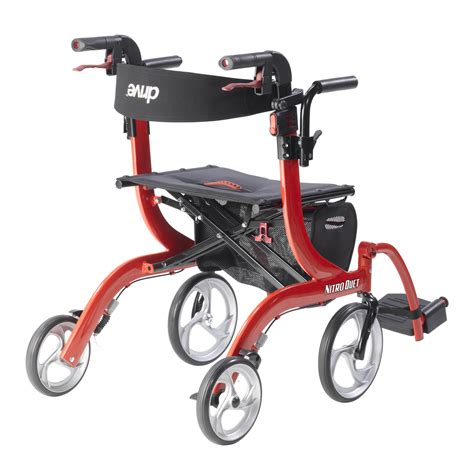 Drive Medical Nitro Duet Dual Function Transport Wheelchair and Rollator Rolling Walker - Red