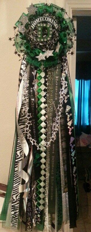 Green and Black mum with Silver and White accent colors | Texas homecoming mums, Homecoming ...