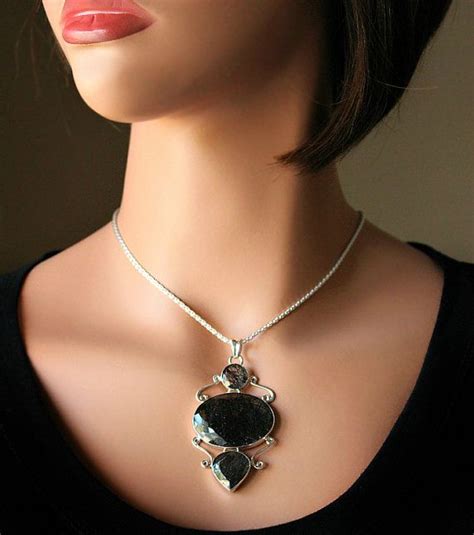 Huge Black Tourmalinated Quartz Pendant Necklace 925 by ByGerene, $345.00 | Quartz pendant ...