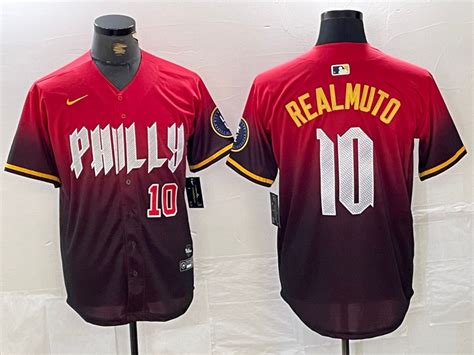 Men's Philadelphia Phillies #10 JT Realmuto Red 2024 City Player Number Cool Base Jerseys on ...