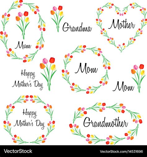 Happy mothers day set with tulips Royalty Free Vector Image