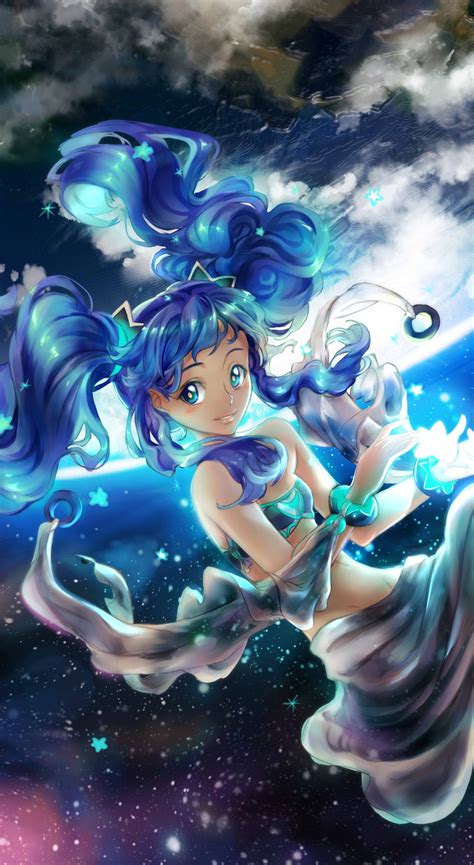 Download wallpaper 1440x2630 moon light, blue hair, anime girl, dive ...