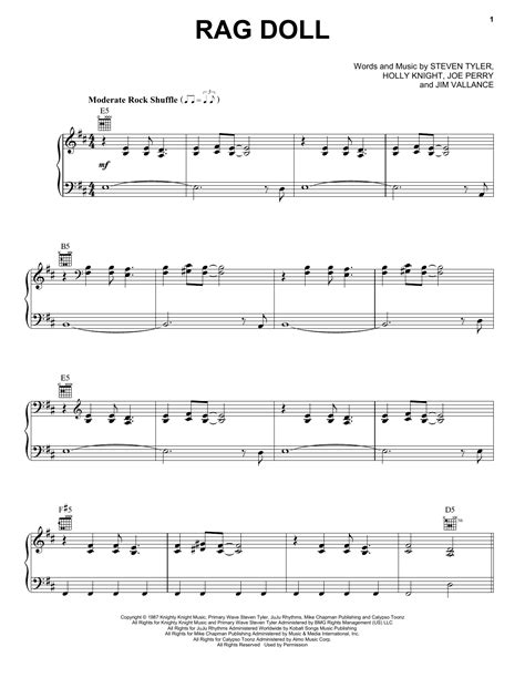 Rag Doll Sheet Music | Aerosmith | Piano, Vocal & Guitar Chords (Right ...