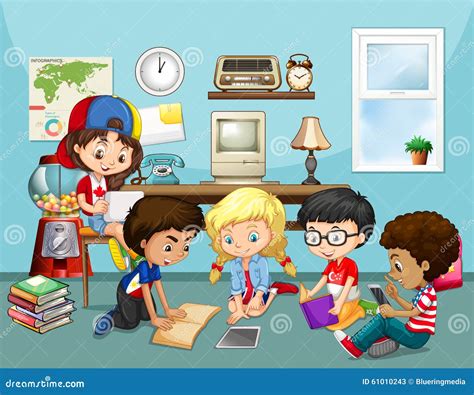 Muchos Niños Que Trabajan En Sala De Clase Ilustración del Vector - Ilustración de feliz ...