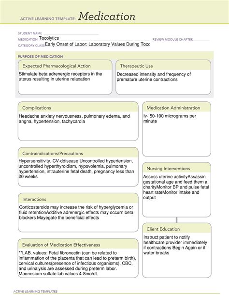 MATN-Early Onset of Labor- Laboratory Values During Tocolytic Therapy - ACTIVE LEARNING ...