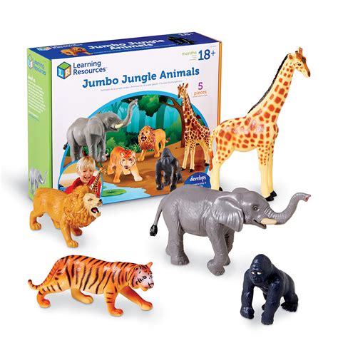 Learning Minds Set Of Jumbo Jungle Animal Figures Zoo Animals For 1, 2, Year Olds Toy Safari ...