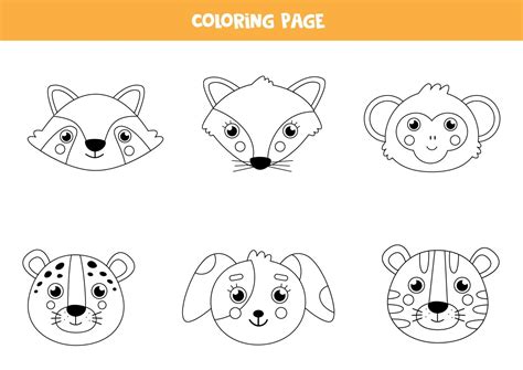 color de caras de animales lindos. página para colorear para niños. 2251183 Vector en Vecteezy