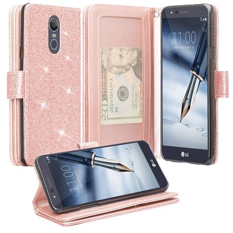 LG Stylo 5/LG Stylo 5 Plus Case Glitter Faux Leather Wallet Case [Kickstand] Protective Phone ...