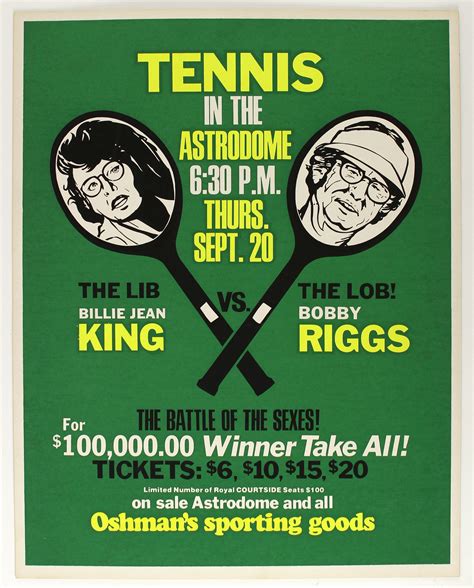 Lot Detail - 1973 Billie Jean King Bobby Riggs Original Battle of the Sexes 22" x 28" Broadside ...