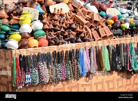 Souk Market stall Marrakech Morocco Africa - Various souvenirs Stock ...