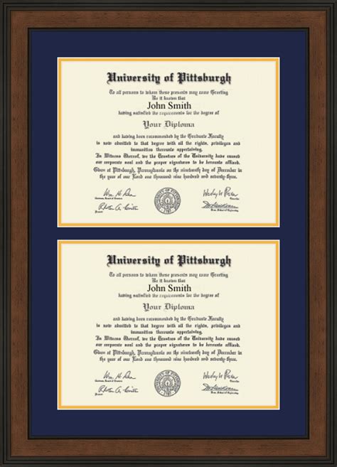 PITT University of Pittsburgh Diploma Frame for 2 Degrees, Fits Bachelors, Masters, PHD Degree ...