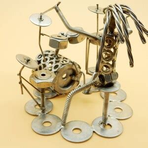 Drummer Drums Percussion Steel Drum Art Metal Sculpture Steel Bongos Art of Recycling Recycled ...