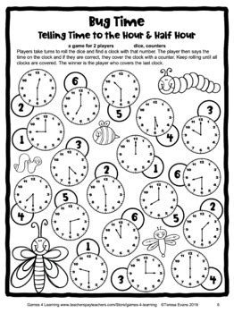 Free Telling Time to the Half Hour Game - Printable in Color and Black ...