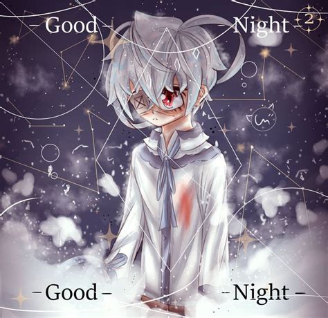 an anime character with the words good and night written in front of ...