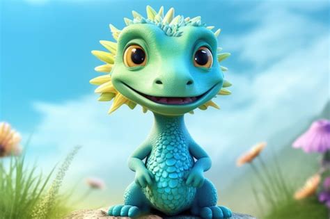 Premium AI Image | a cute adorable baby dragon lizard 3D Illustration ...