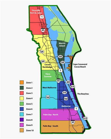 Brevard County Florida Map - Space Coast Zip Code Map , Free Transparent Clipart - ClipartKey