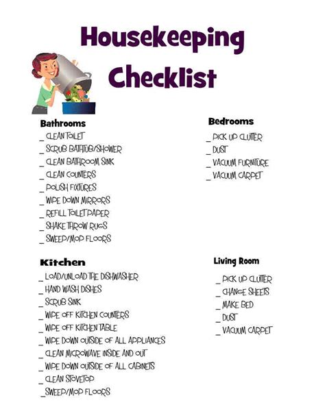 10 best housekeeping cleaning checklist printable – Artofit