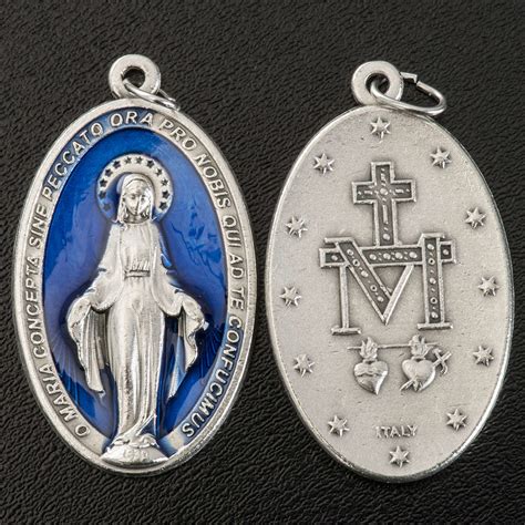 Miraculous Medal, oval in silver metal blue enamel H4cm | online sales on HOLYART.com