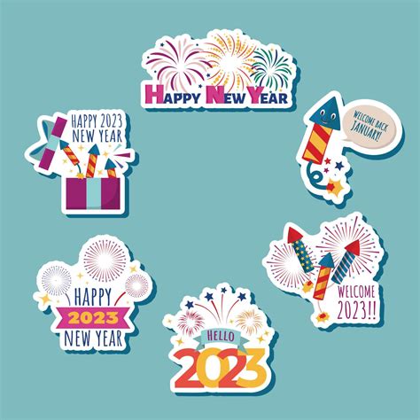 Fireworks Greeting New Year Sticker Collection 13285260 Vector Art at ...