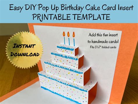 Printable Birthday Card Pop up Cake, Fits 7x5 in Folded Cards, Easy Pop ...