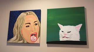 Woman screaming at cat (diptych, acrylic on canvas) | Flickr