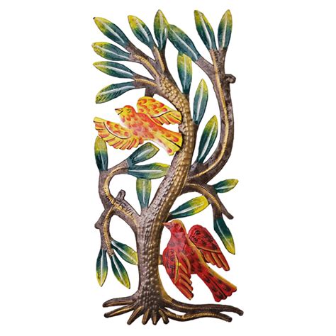 Birds Tree Painted Metal Wall Art | Le Primitif