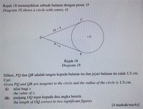 Solved: Rajah 18 menunjukkan sebuah bulatan dengan pusat, O.[geometry] - Gauthmath