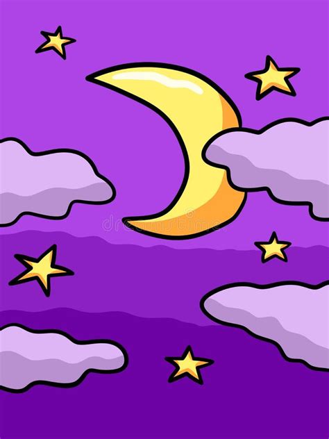 Cartoon Moon Night Sky Card Stock Illustration - Illustration of fairytale, purple: 261433897