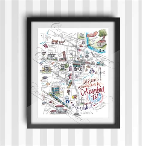 Columbia TN Map Illustration Poster Print 11x14 Inches | Etsy