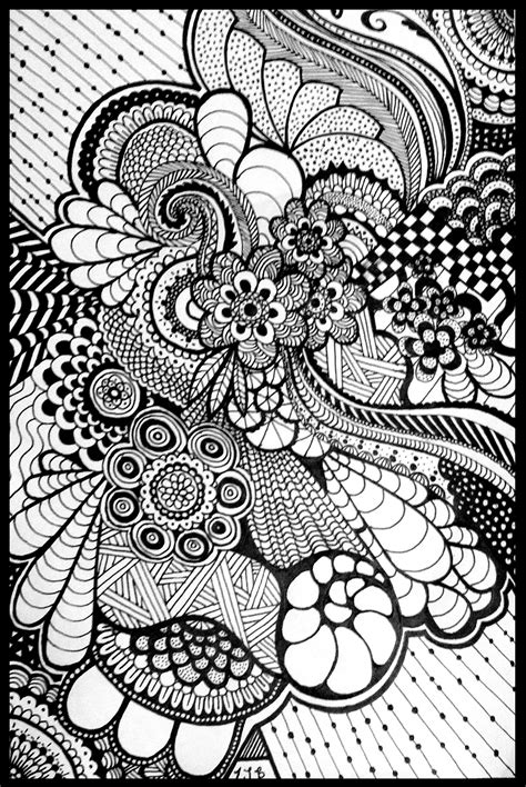 One of the first zentangle or zendoodle art I did. With flowers, swirls, shells, all kinds of ...