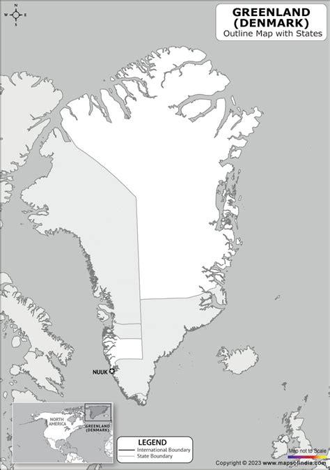 Greenland Outline Map | Greenland Outline Map with State Boundaries