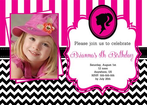 Barbie Birthday Chevron Invitations … Barbie Birthday Invitations ...