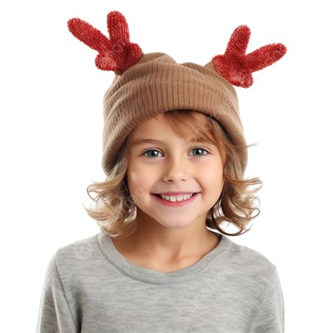 Portrait Of Little Girl Wearing Deer Christmas Hat Winter Holidays And ...