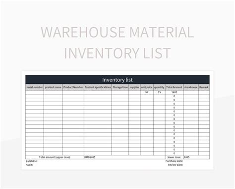 Warehouse Material Inventory List Excel Template And Google Sheets File ...