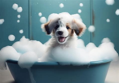 Premium AI Image | A dog taking a bubble bath in a bathtub