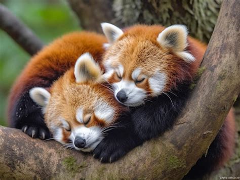 Premium AI Image | Red pandas sleeping in a tree