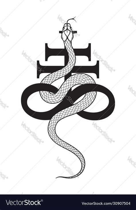 Serpent over leviathan cross alchemical symbol Vector Image