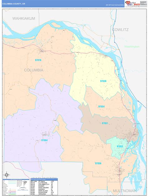 Columbia County, OR Wall Map Color Cast Style by MarketMAPS - MapSales.com