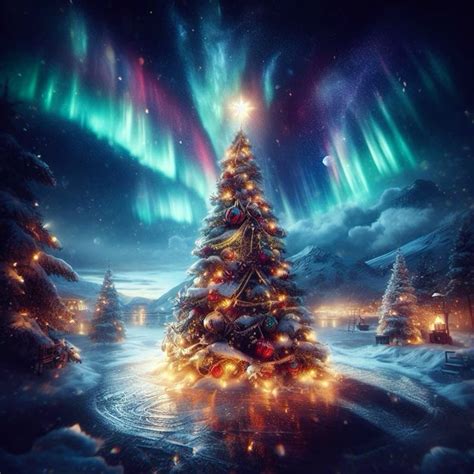 christmas tree w northern lights | Northern lights, Tree, Lights