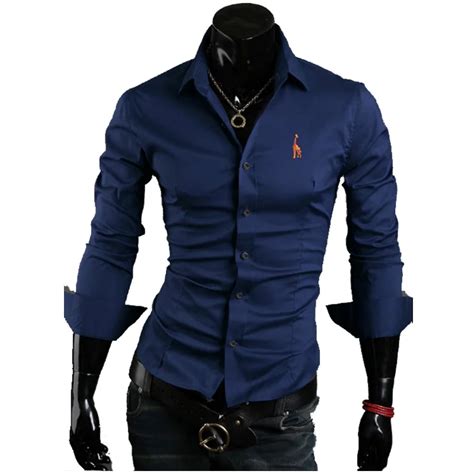 2018 New Designer Slim Fit Mens Casual Shirt Fashion Long Sleeve Embroidery Social Shirt Male ...