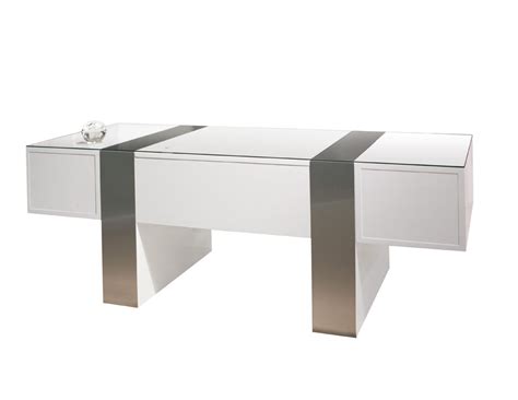 Premium Modern Desk in White Lacquer & Brushed Aluminum Laminate – ComputerDesk.com