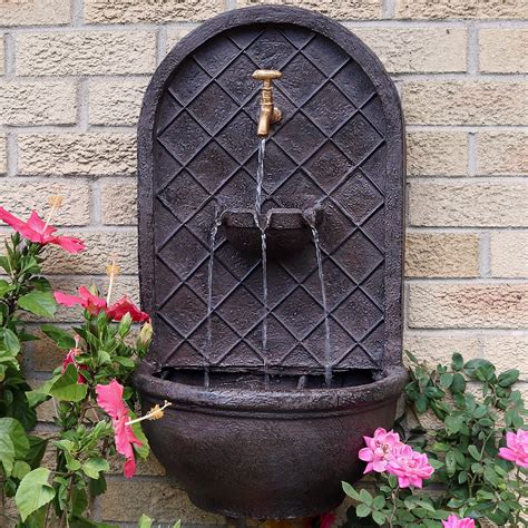 Sunnydaze Messina Solar Powered Outdoor Wall Mounted Water Fountain with Battery Backup, Pump ...