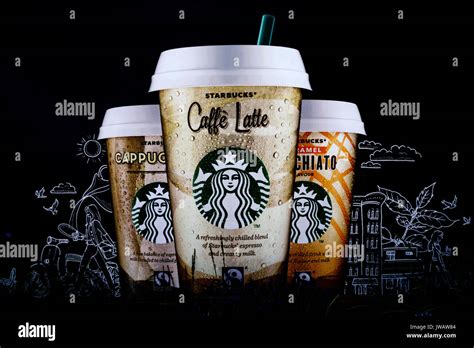 Starbucks coffee Caffe Latte chilled. Brand advertising poster Stock ...